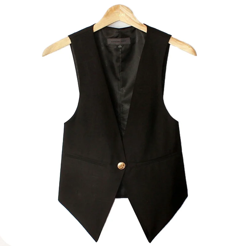 Top Trends: #0715 Black Office Vest Women Single Buttons Sexy Short Vest Coat Female Slim Elegant V-neck Korean Fashion Woman Vest Waistcoat Shoppable Styles