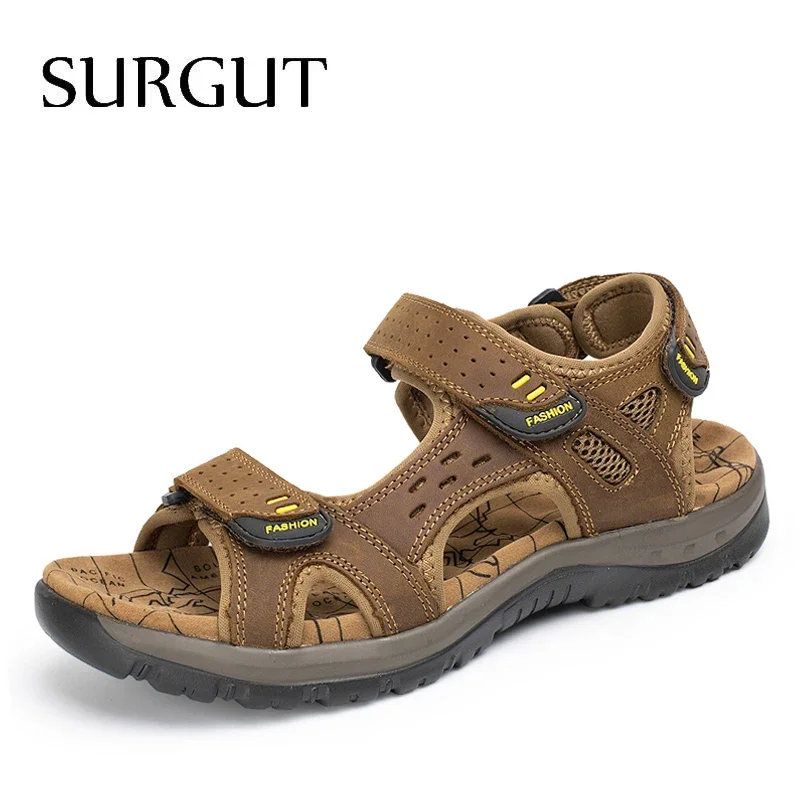 Top Trends: SURGUT Hot Sale New Fashion Summer Leisure Beach Men Shoes High Quality Leather Sandals The Big Yards Men's Sandals Size 38-48 Shoppable Styles