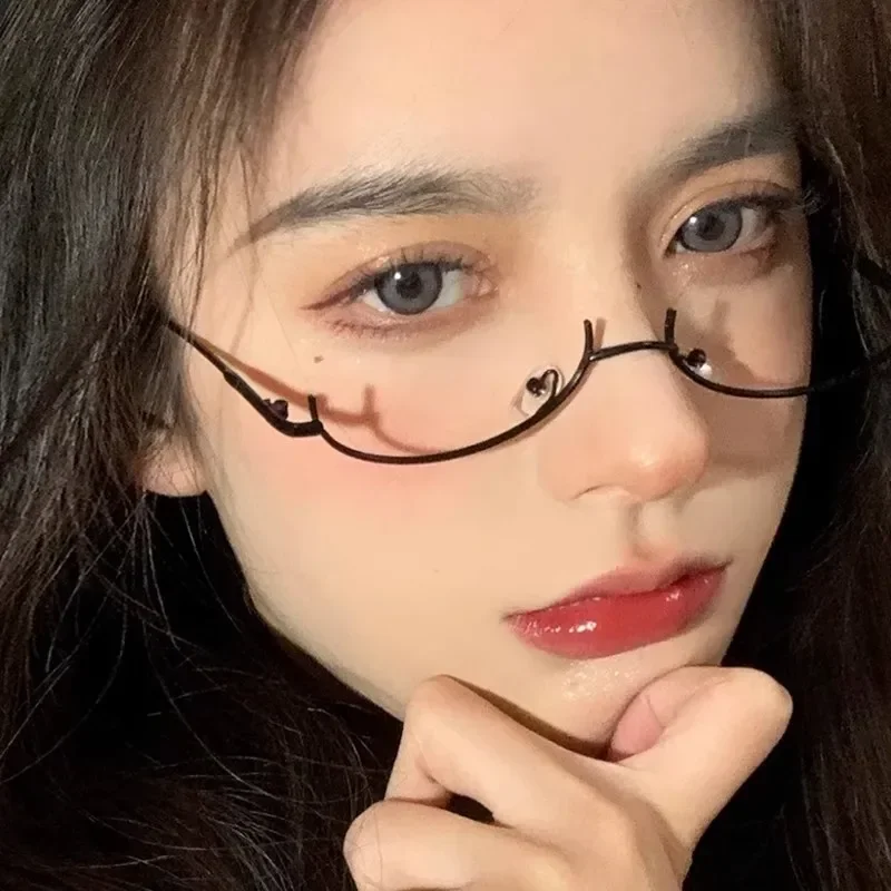 Top Trends: Harajuku Half Frames Glasses Women Vintage Metal Oval No Lens Optical Spectacles Eyewear Girls Cosplay Photography Eyeglasses Shoppable Styles