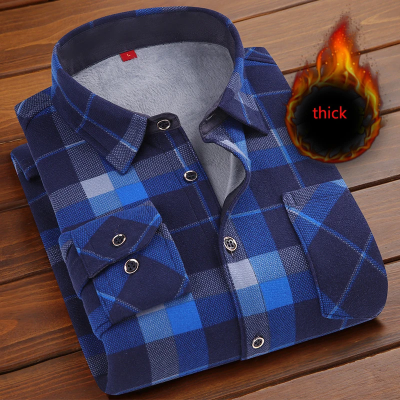 Top Trends: Winter Men's Plus Velvet Thick Warm Long-Sleeved Shirt Men's Fashion Casual Loose Large Size High-Quality Plaid Blouse NS5505 Shoppable Styles