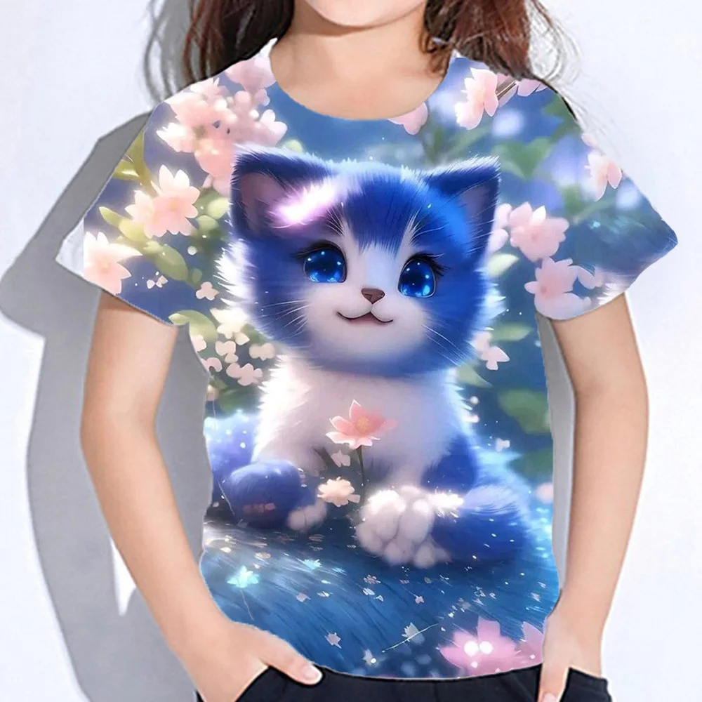 Top Trends: Tops For Children Short Sleeve Summer Cat T Shirts Girl Kids Clothes 3d Print Tee Shirts Korean Kawaii T-Shirts From 10-14 Years Shoppable Styles