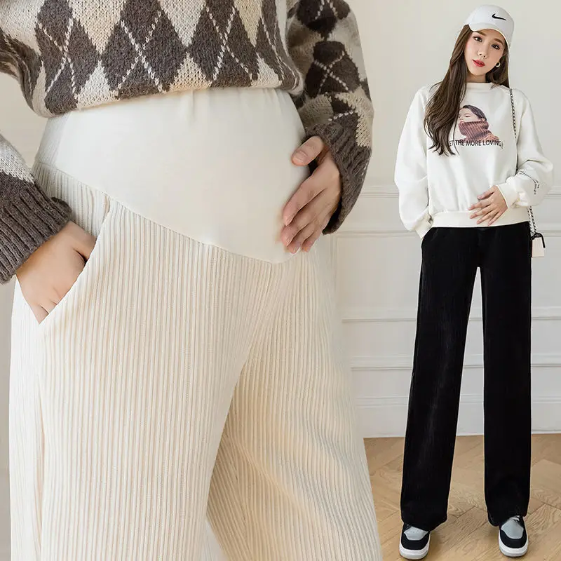 Top Trends: Corduroy Maternity Pants Wide Leg Loose Elastic Waist Belly Pants Clothes For Pregnant Women Casual Pregnancy Shoppable Styles