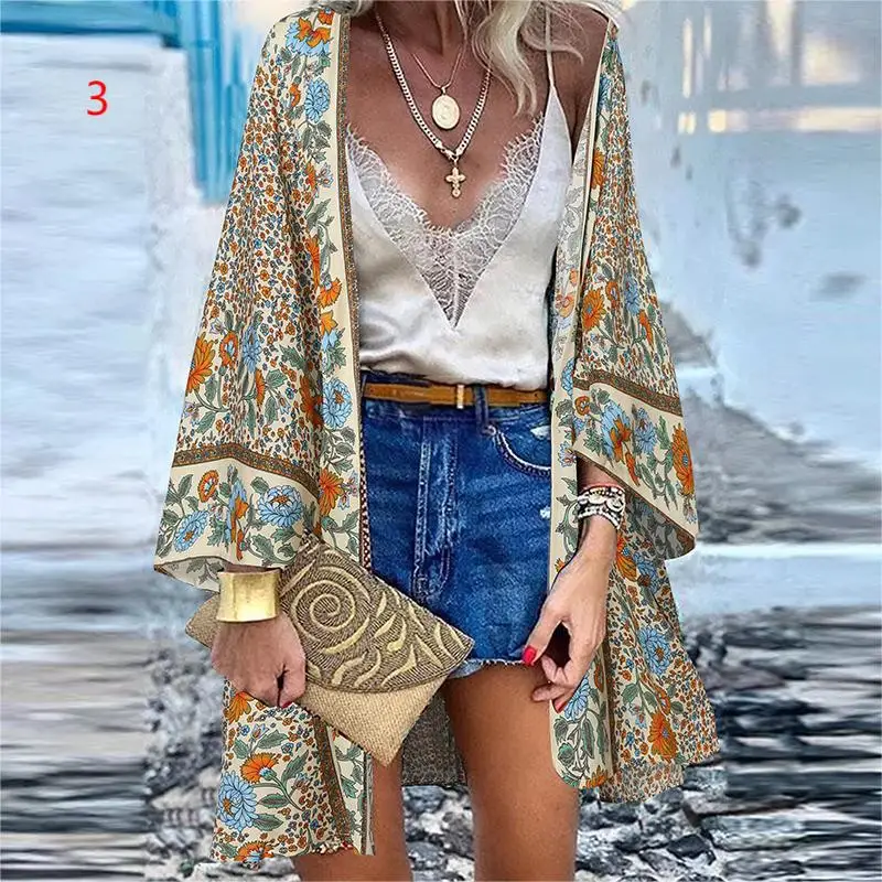 Top Trends: Bohemian Bikini Cover Up Cardigan Swimsuit Woman 2023 Summer Beach Cover Ups For Swimwear Women Tops Long Sleeved Kimonos Mujer Shoppable Styles - Image 2