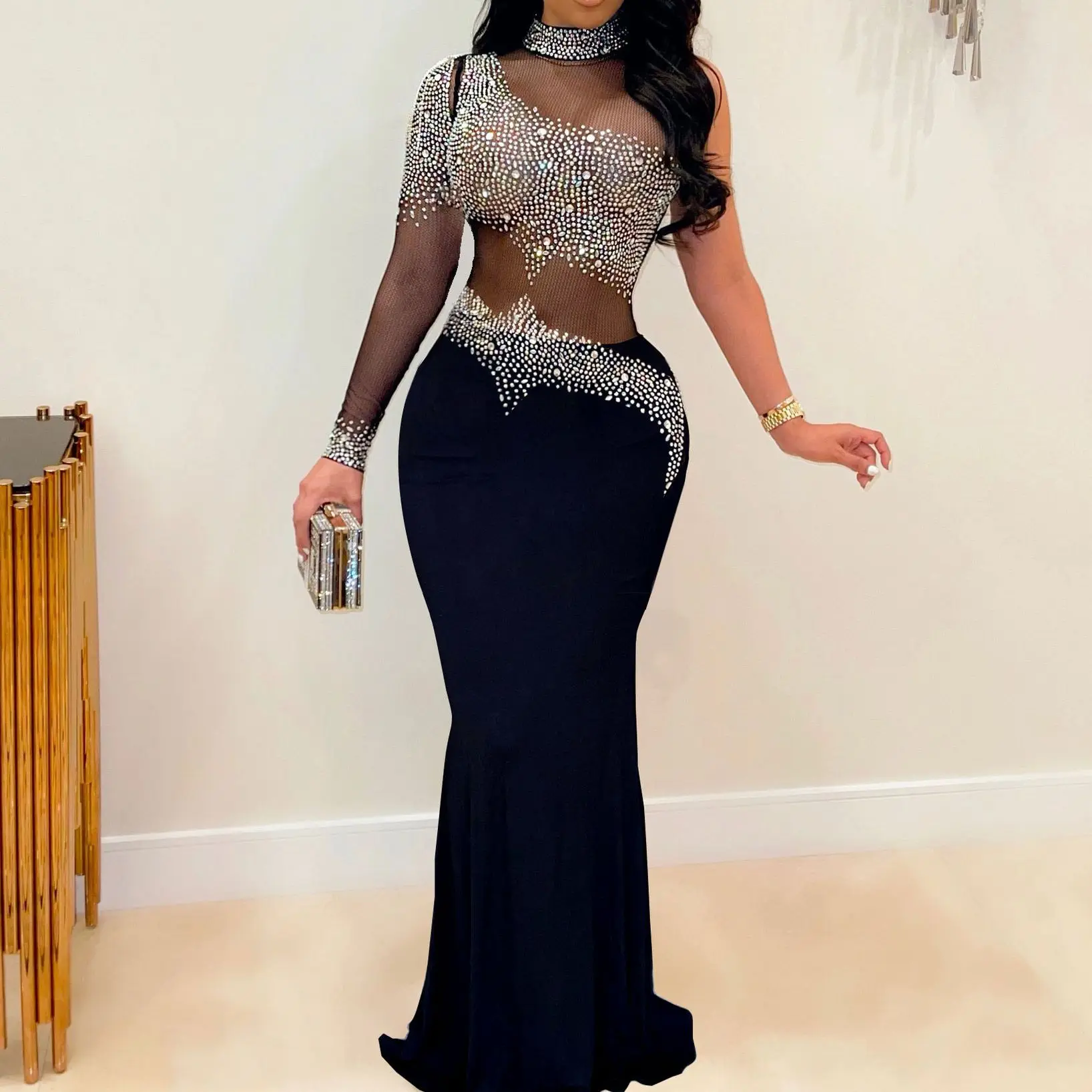 Top Trends: Plus Size Women Party Dress Rhinestone Mesh Elegant Dresses 2023 Summer Lady Casual Birthday Robe Female Luxury Evening Dress Shoppable Styles