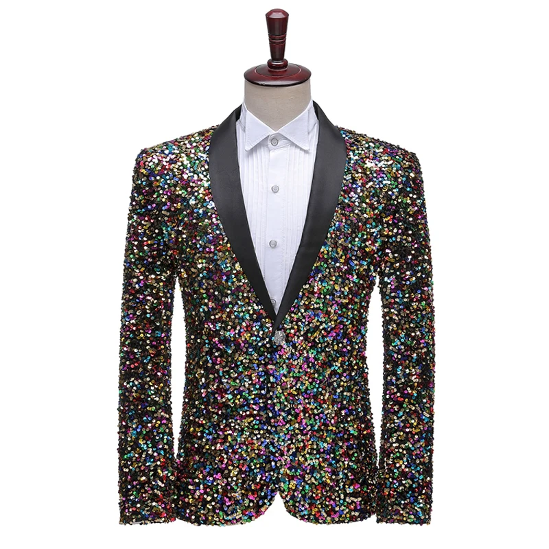 Top Trends: 2024 Men Shawl Collar One Button Blazer Shiny Sequins Bling Men&#039;s Blazers Mens Casual Party Stage Costumes Shoppable Styles