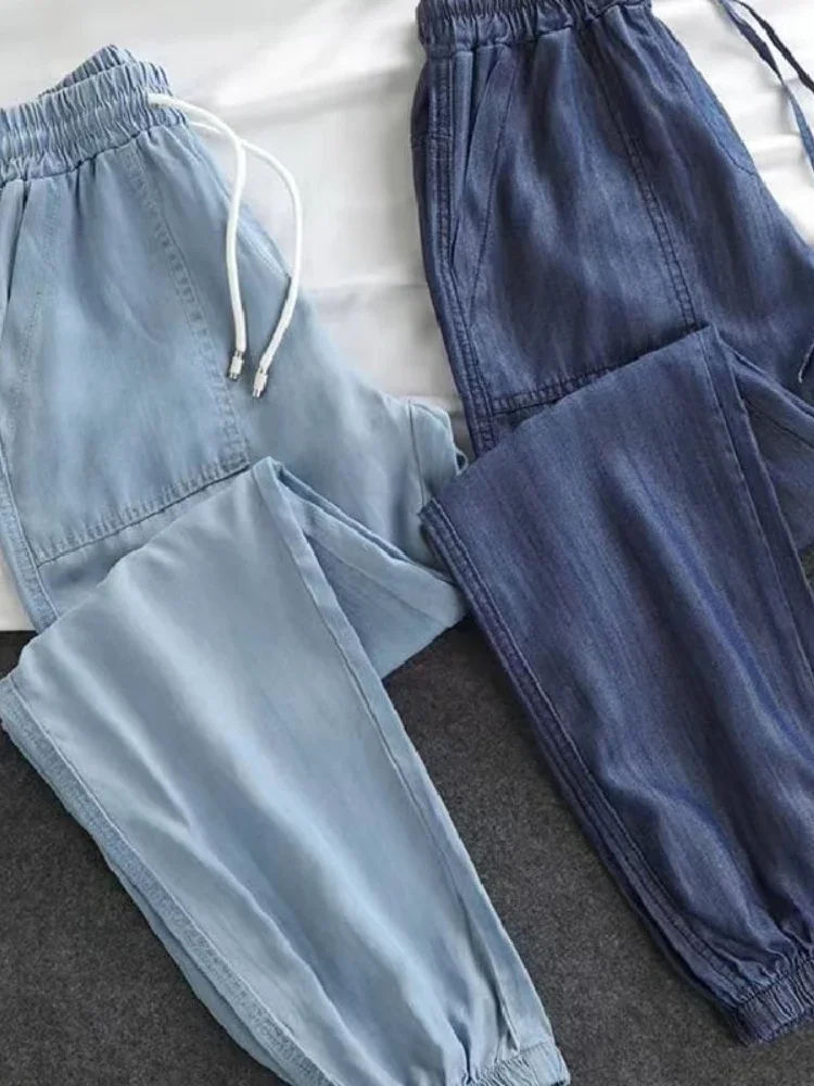 Top Trends: Women Pants Summer New 2023 LOOSE Lace-up Thin High Elastic Woman Jeans Oversize Trousers Soft Cool Female Casual Denim Pants Shoppable Styles - Image 5