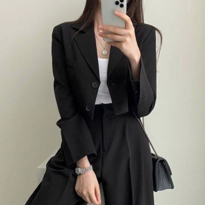 Top Trends: DAYIFUN Elegant Two Piece Suits Blazer Female Short Tops Jacket Wide Leg High Waist Pants Office Ladies Sets Casual Coats Shoppable Styles - Image 3