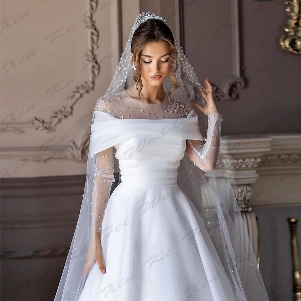 Top Trends: Beautiful Fascinating Wedding Dresses A-Line Vintage Round Neck Long Sleeves Fluffy Princess Style Simple Mopping Bridal Gowns Shoppable Styles