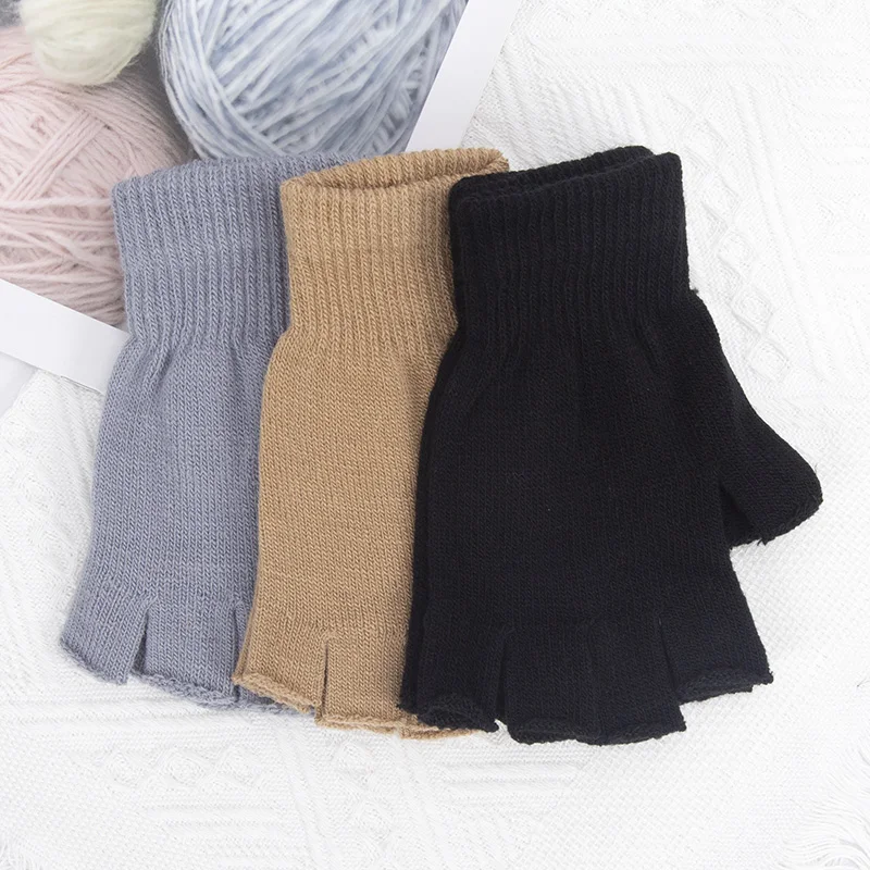 Top Trends: 1Pair Black Short Half Finger Fingerless Gloves Unisex Outdoor Short Warm Mittens Women Men Knit Elastic Comfort Work Gloves Shoppable Styles