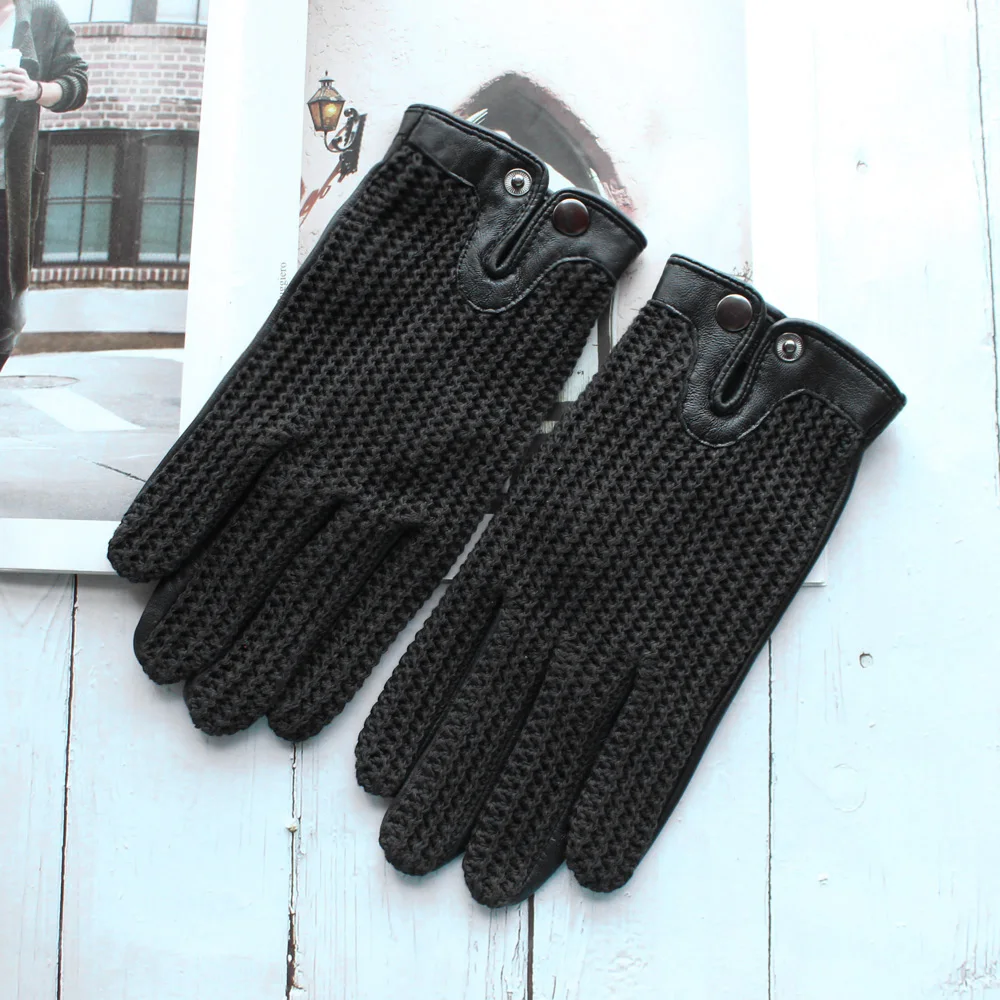 Top Trends: New Men's Leather Driving Anti-Slip Gloves Touch Screen Knitted Riding Motorcycle Gloves Sheepskin Shoppable Styles - Image 4