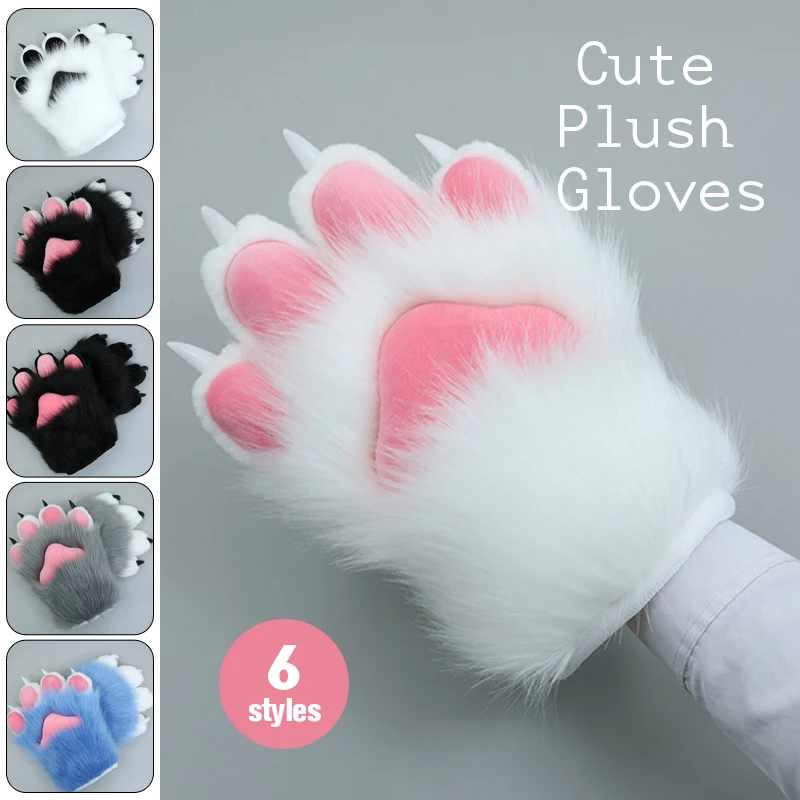 Top Trends: 2 Pcs Cartoon Plush Cat Cosplay Costume Cat Nails Claws Gloves Furry Hand Paw Gloves Anime Cosplay Mittens Warm Thicken Shoppable Styles