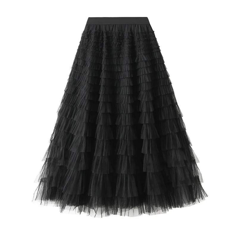 Top Trends: Casual Womens Solid Ball Gown Long Skirt Tulle High Waist Pleated Tutu Skirt Elegant Ladies Wild Mesh Dating Maxi Skirts Drop Shoppable Styles - Image 5