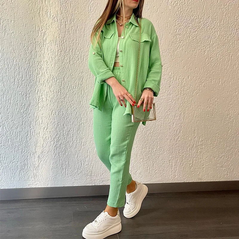 Top Trends: Solid Pleated Two Piece Set For Women 2023 Autumn Tracksuit Casual Long Sleeve Pants Sets Fashion Button Outfits Suit Streetwear Shoppable Styles