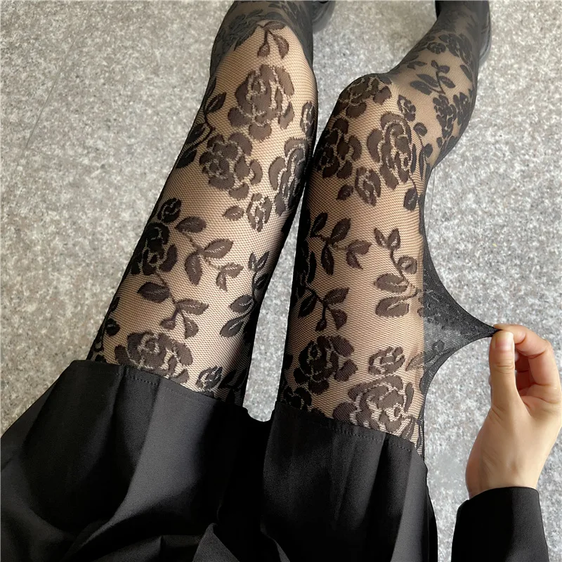 Top Trends: 2022 New Vintage Rose Tights Feminine Lace Jacquard Tights Thin Anti-hook Silk Black Tights Shoppable Styles