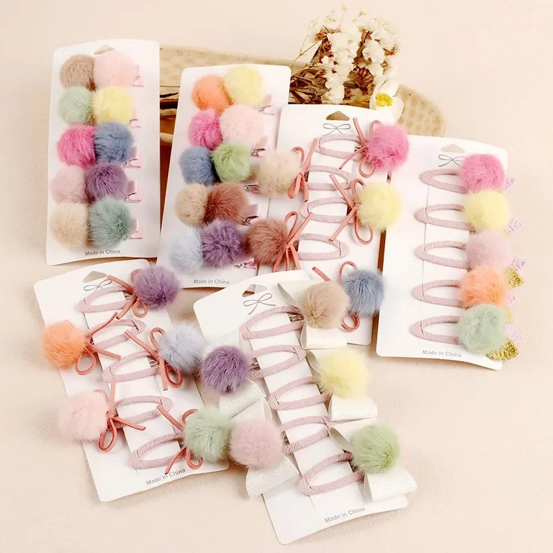 Top Trends: 5Pcs / Lot Pompom Baby Hair Clips Lovely Fur Hairpins Snap Barrettes For Baby Girls Kids Candy Color Ball Hairgrips Accessories Shoppable Styles