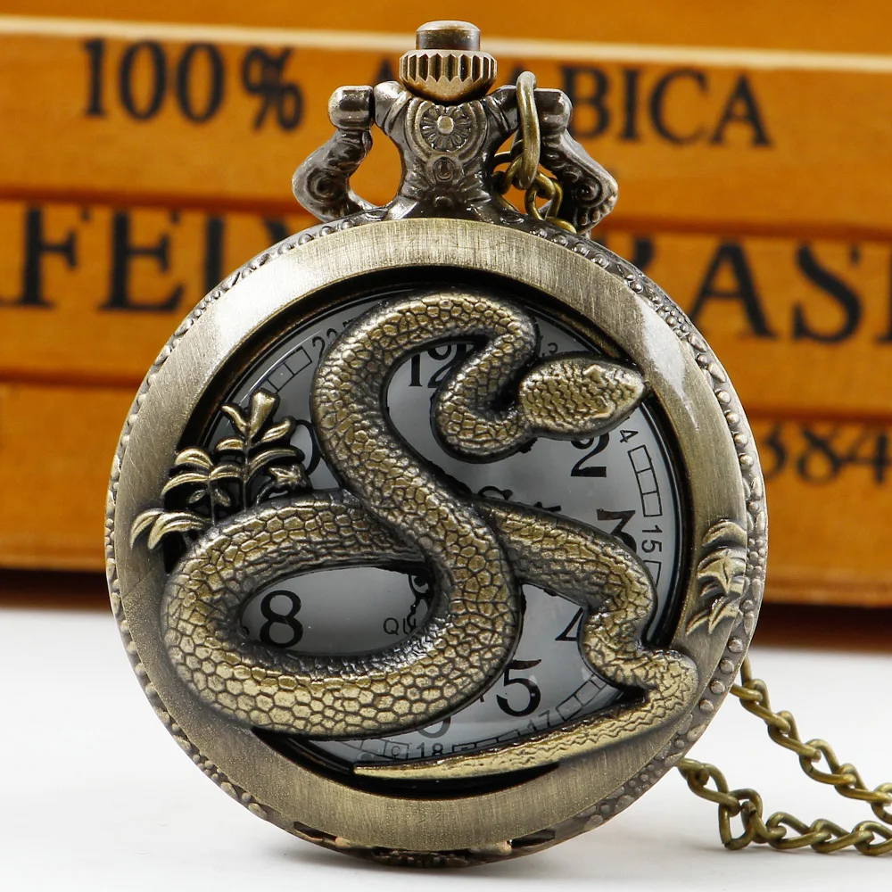 Top Trends: Unique Snake Hollow Carved Antique Men's Quartz Pocket Watch Vintage Fob Chain Necklace Pendant Clock Best Gift For Men Shoppable Styles