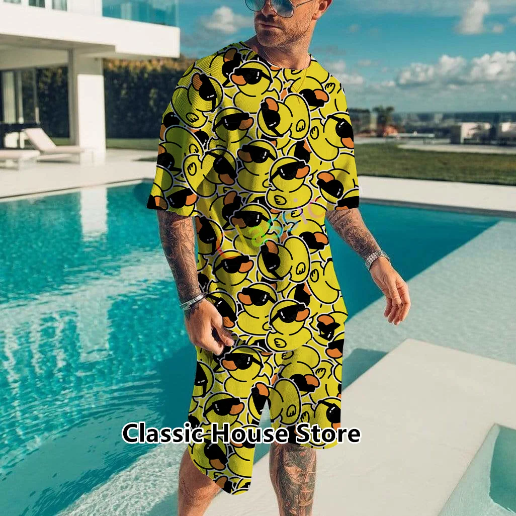 Top Trends: Summer Men's Suit Cartoon Duck Hawaiian 3D Print Fashion T Shirt Shorts Set Tracksuit Men Casual Suit 2 Piece Clothing Outfits Shoppable Styles