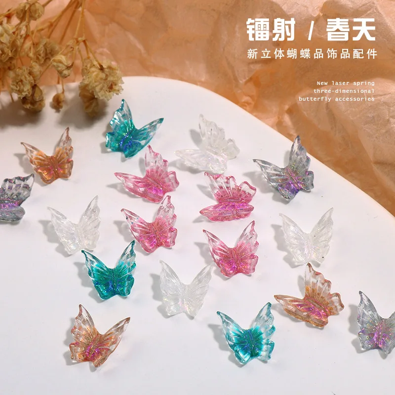 Top Trends: 50Pcs Nail Art Resin Charms 2023 Spring Holographic Butterfly 3D Decals Stones For Laser Nail Art Decorations Manicure Tips Shoppable Styles