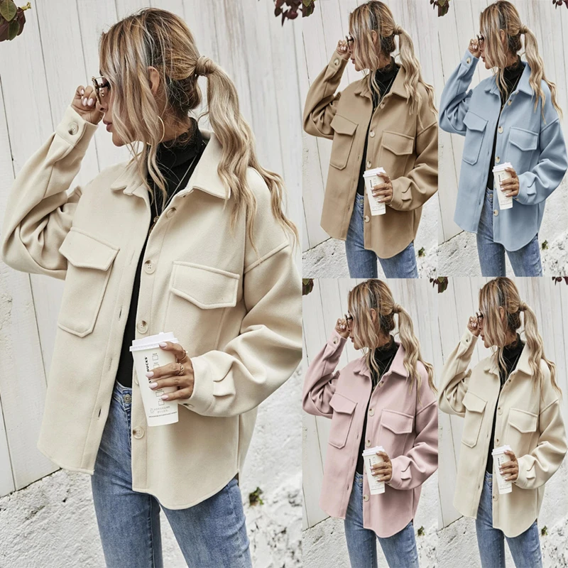 Top Trends: Women&#039;s Woolen Blend Jackets Single-Breasted Loose Warm Coats Office Lady Casual Tweed Outwear Female Streetwear Overcoat Shoppable Styles