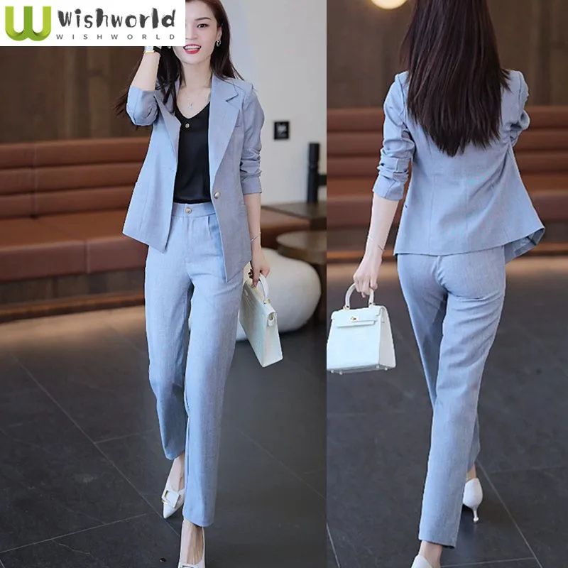 Top Trends: 2023 Autumn New Korean Style Slim Fit Jacket Blazer Casual Pencil Pants Two Piece Elegant Women&#039;s Pants Set Office Outfits Shoppable Styles