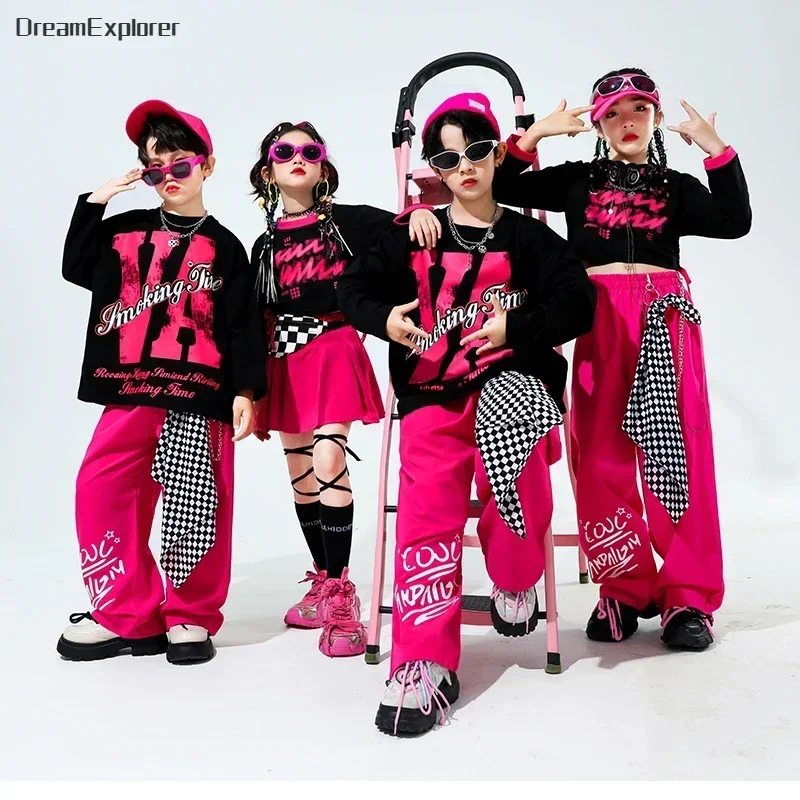 Top Trends: Girls Hip Hop Crop Top Street Dance Skirts Boys Cool Sweatshirt Pink Cargo Pants Child Streetwear Kids Jazz Costumes Clothes Set Shoppable Styles