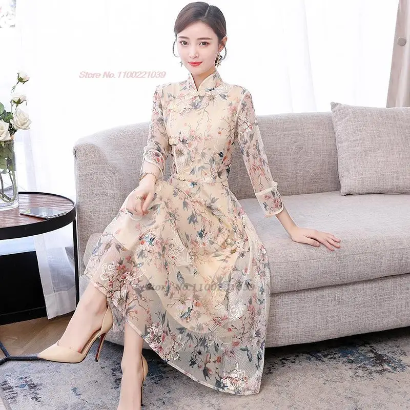 Top Trends: 2024 Modern Cheongsam Dress Women Lace Qipao Chinese Flower Qipao Party Vintage Ao Dai Dress Elegant Party Dress Oriental Qipao Shoppable Styles