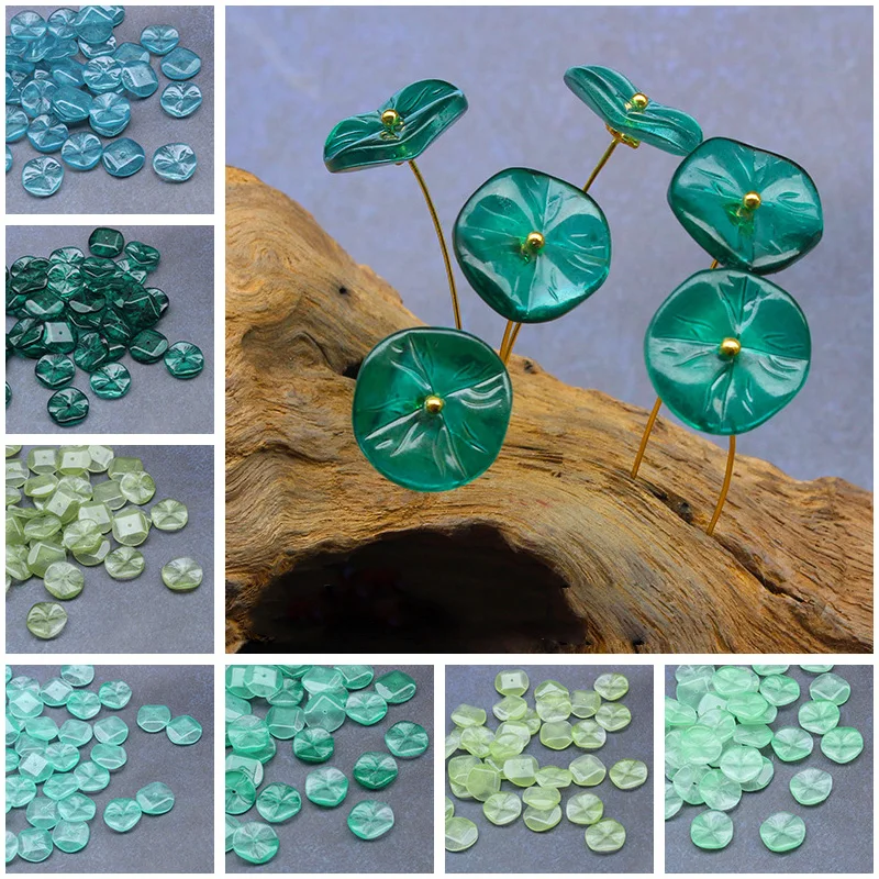 Top Trends: 10pcs Green Lotus Leaf Shape 16mm Handmade Lampwork Glass Loose Beads For Jewelry Making DIY Flower Crafts Findings Shoppable Styles