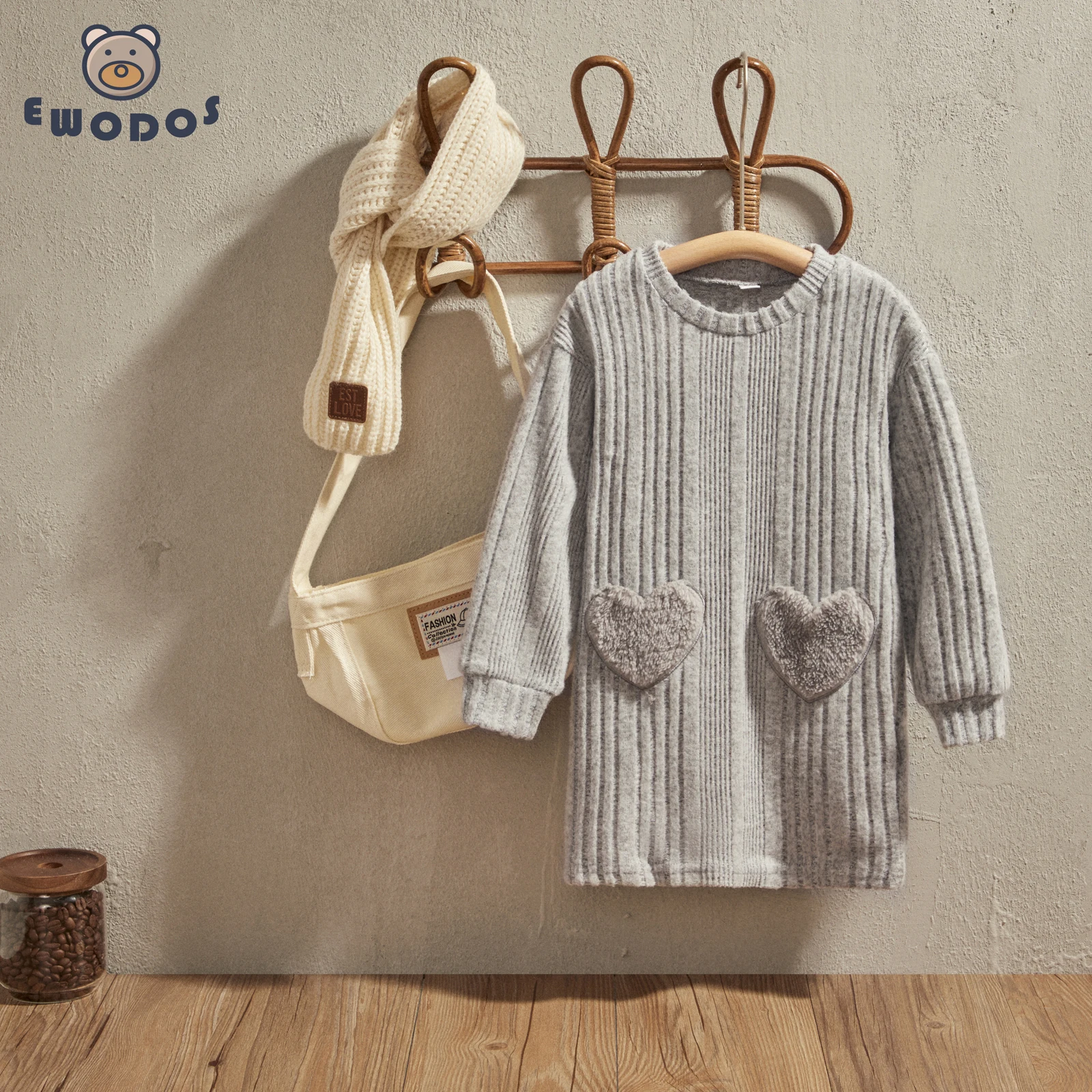 Top Trends: EWODOS Baby Girls New Knitted Dress Autumn Winter Fashion Long Sleeve A-line Sweater Dresses Kids Heart Pocket Dress Outfits Shoppable Styles