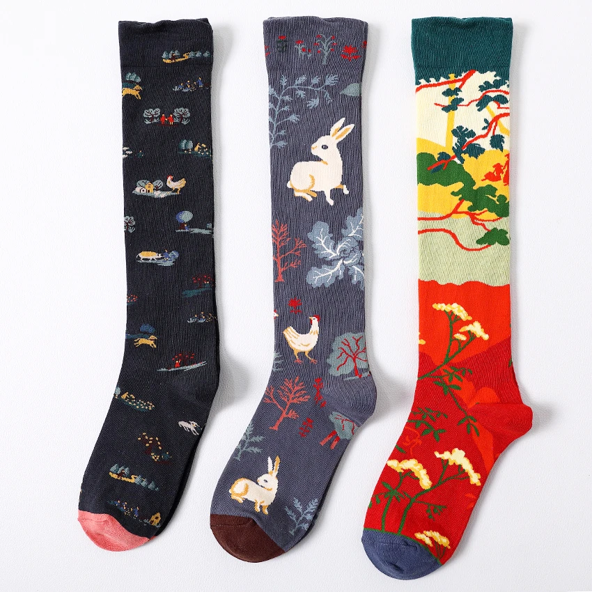 Top Trends: 1 Pair Oil Painting Long Socks Retro Art Spring Summer Comfortable Breathable Thin Calf Artsy Cotton Socks Stockings Women Shoppable Styles