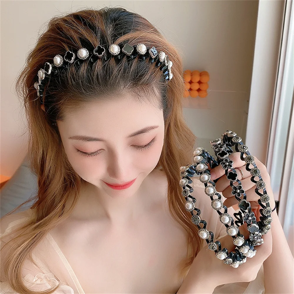 Top Trends: Fashion Rhinestone Pearl Hair Hoop Non-Slip Black Wavy Teeth Comb Flower Hair Bands Bangs Tool For Women Girls Shoppable Styles