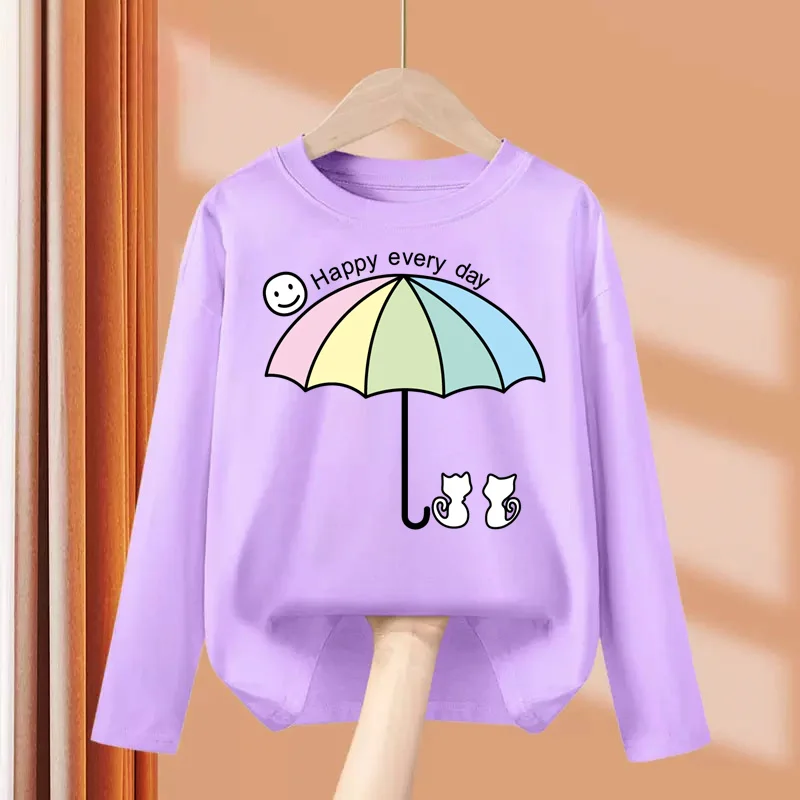 Top Trends: Aimi Lakana Kids Printed Clothing Umbrella Cat Design T-shirt Girl Spring Autumn Tops Cotton Casual Tees Shoppable Styles