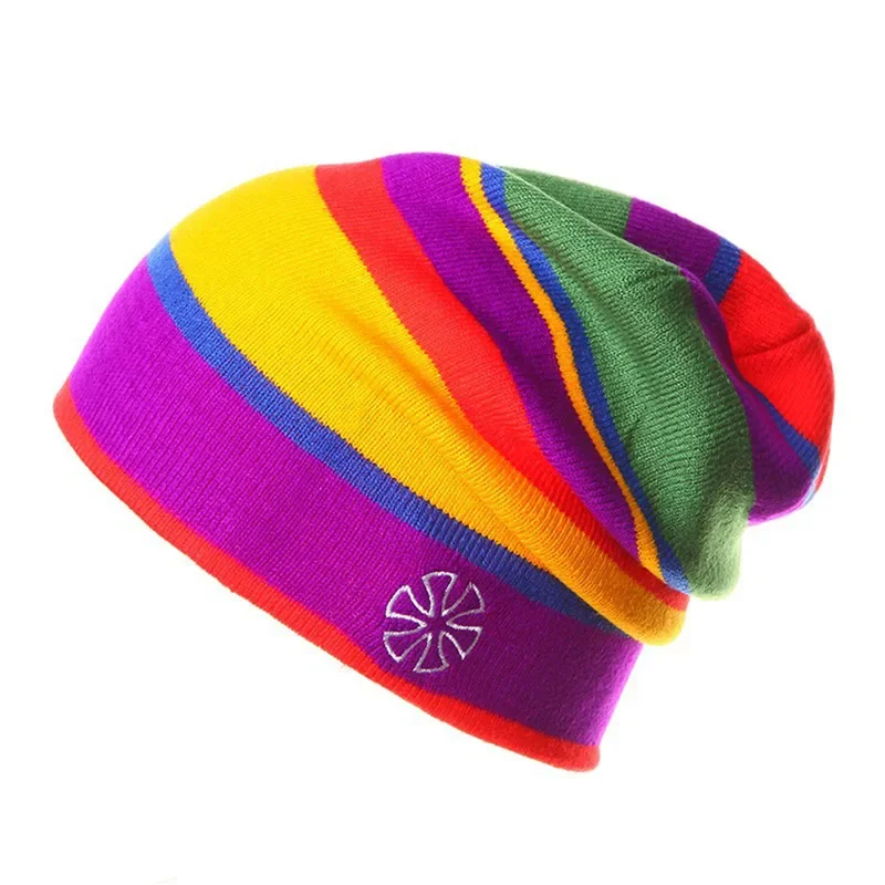 Top Trends: Helisopus Winter Rainbow Striped Warm Knitted Hat Without Brim Winter Ski Hat Fashion Color Men And Women Warm Elastic Hat Shoppable Styles - Image 3