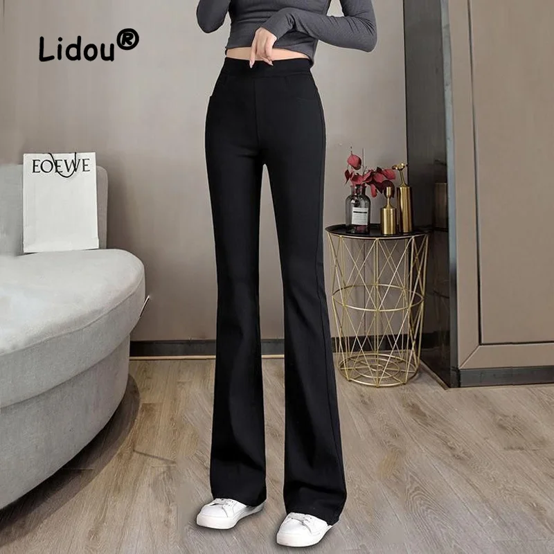 Top Trends: Spring Autumn Fashion Black Flare Pants Women High Waist Office Casual Korean All-match Lady Casual Comfortable Trousers 2023 Shoppable Styles