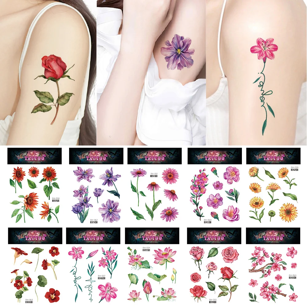 Top Trends: Waterproof Tattoo Stickers Colorful Flowers Body Art Sexy Fake Temporary Tattoo DIY Sweet Fresh 3D Flower Watercolor Arm Wrist Shoppable Styles