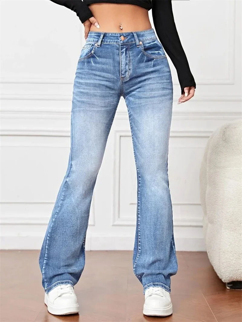 Top Trends: Fashion Whitish Micro Flared Jeans Women High Waist Slim Fit Denim Pants Female Four Seasons Casual Commuter Trousers Streetwear Shoppable Styles