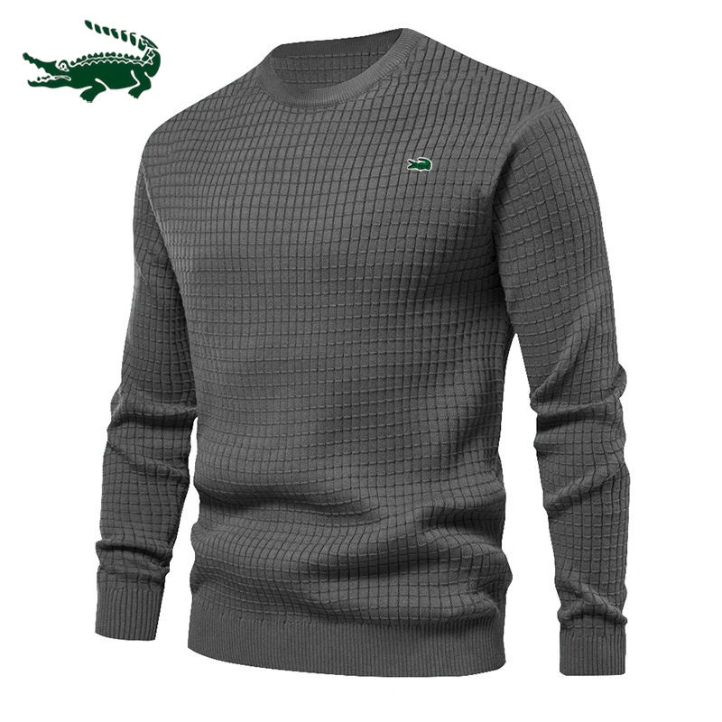 Top Trends: High Quality Autumn And Winter Men&#039;s New Round Neck Long Sleeved Shirt Fashion Casual Sports Small Checkered Knit Shirt Long Sle Shoppable Styles