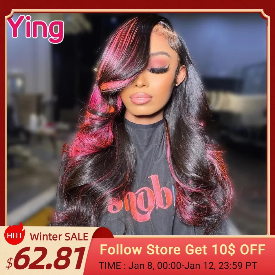 Top Trends: Pink Highlight 13x6 Lace Front Wig Pre Plucked Body Wave Colored Human Hair Wigs Transparent Peruvian Remy Hair For Black Women Shoppable Styles