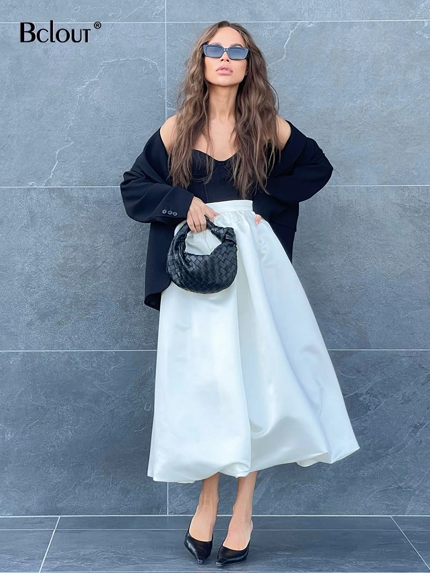 Top Trends: Bclout Elegant Long White Skirts Women 2024 Fashion High Waist Black Loose Party Skirts Autumn Pleated Midi Skirt Female Vintage Shoppable Styles