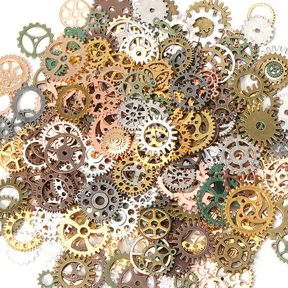 Top Trends: 50g 100g Mixed Steampunk Gears Cogs Charms Pendant DIY Antique Metal Beads For Bracelets Crafts Jewelry Making Components Shoppable Styles