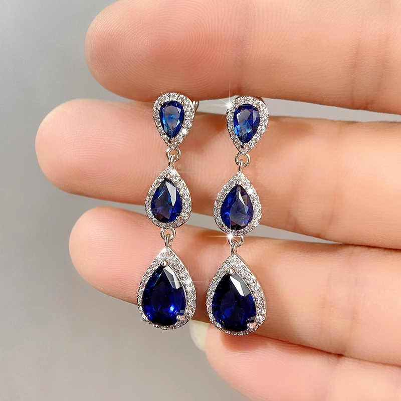 Top Trends: Blue Cubic Zirconia Dangle Earrings For Women Temperament Engagement Wedding Accessories Anniversary Gift Fashion Jewelry Shoppable Styles - Image 3