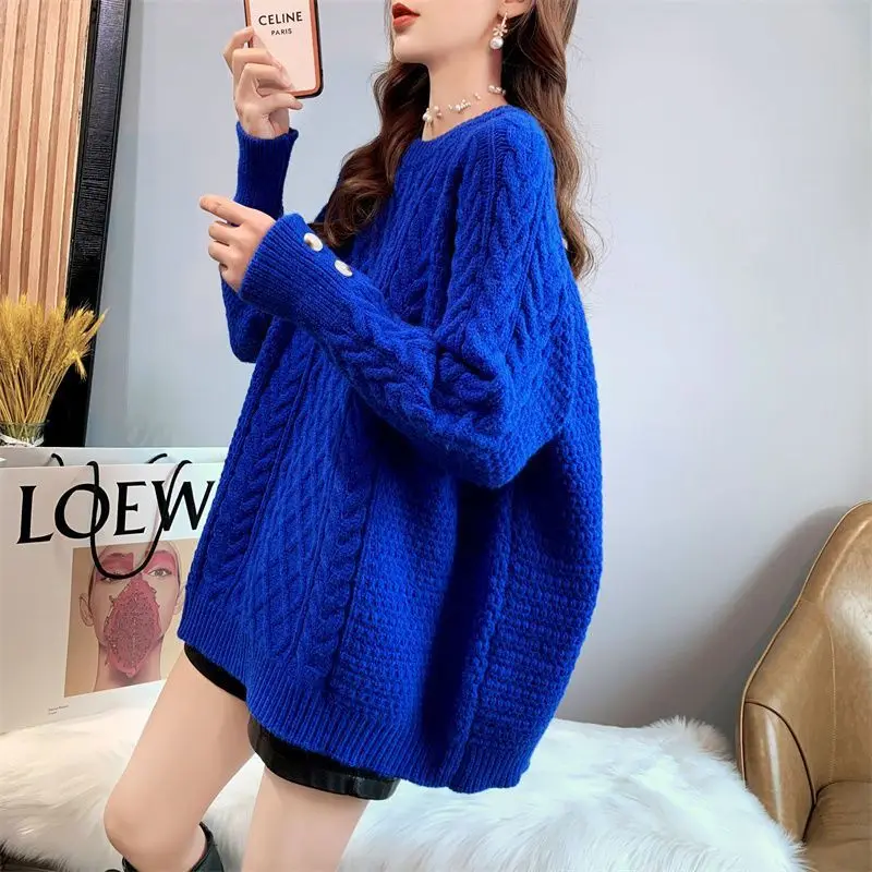 Top Trends: Fashion O-Neck Solid Color Knitted Button Casual Sweaters Female Clothing 2023 Winter Loose Korean Pullovers All-match Warm Tops Shoppable Styles