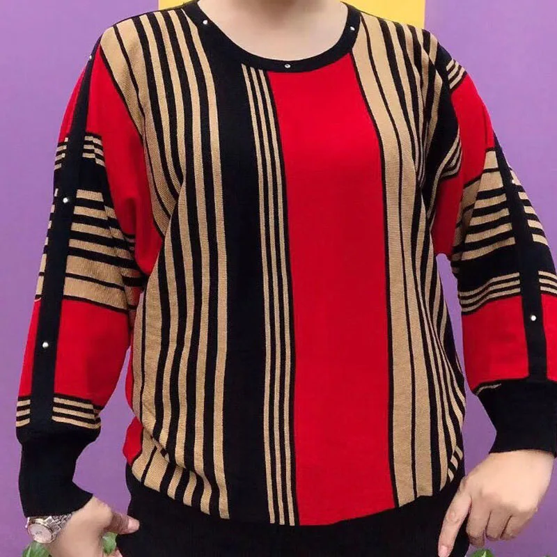 Top Trends: Women's Spring Autumn Contrasting Colors Striped Tops Causal Commute Stylish Rivets O-Neck Knitted Long Sleeve Vintage Pullovers Shoppable Styles