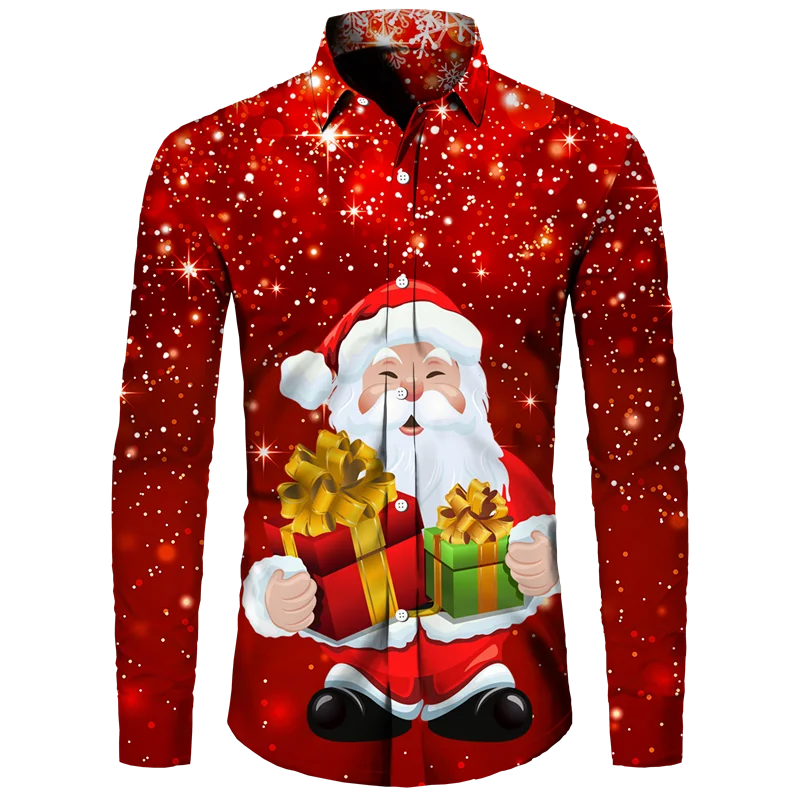 Top Trends: Hawaiian Christmas Theme Santa Claus Tree Shirt For Men Casual Vintage Tops 3d Printed Flower Long Sleeve Clothing Holidays Y2k Shoppable Styles