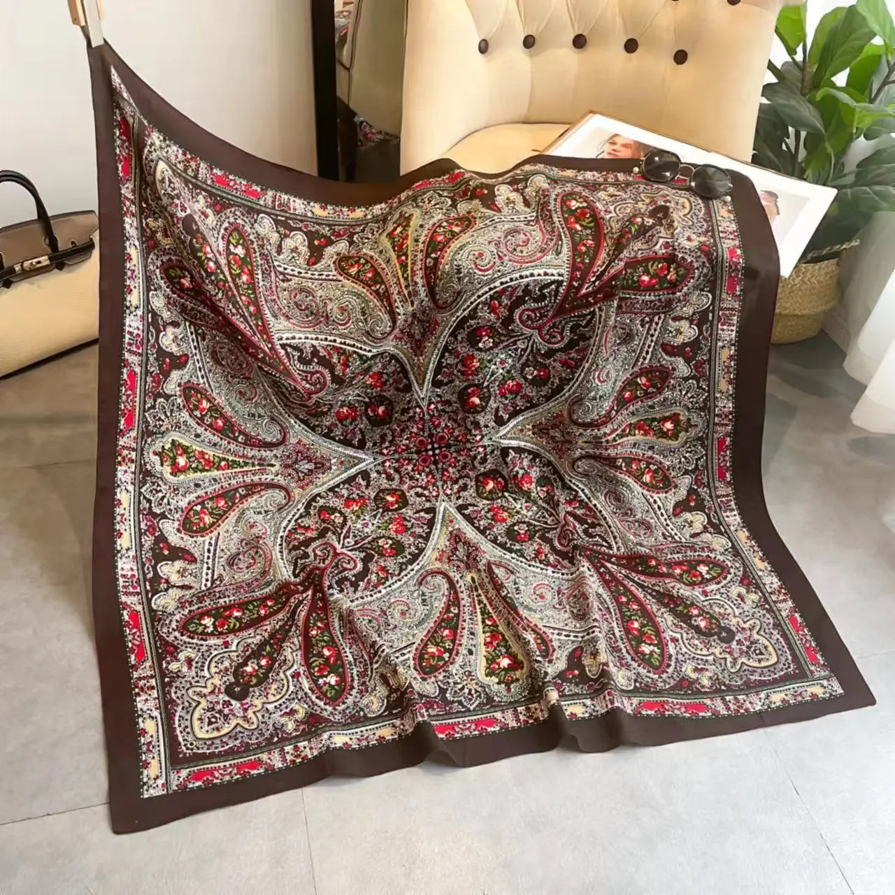 Top Trends: 110*110cm National Russian Scarf Women Retro Floral Print Square Bandana Ethnic Style Ukrainian Shawl Babushka Hijab Head Wraps Shoppable Styles