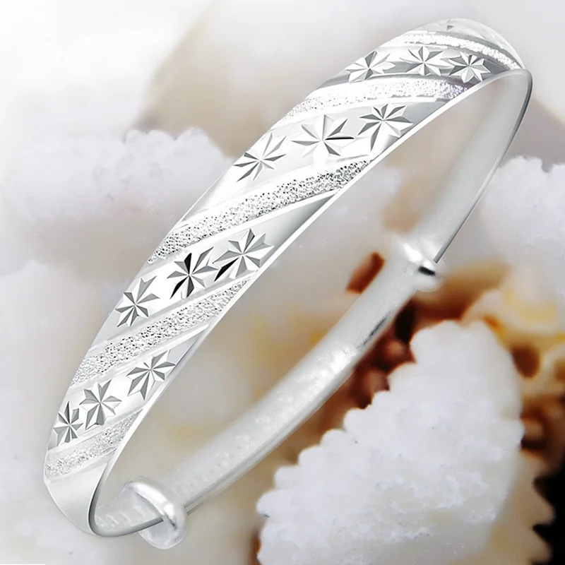 Top Trends: 999 Sterling Silver Original Snowflake Star Bangles Bracelets For Women Fashion Party Wedding Accessories Jewelry Christmas Gift Shoppable Styles