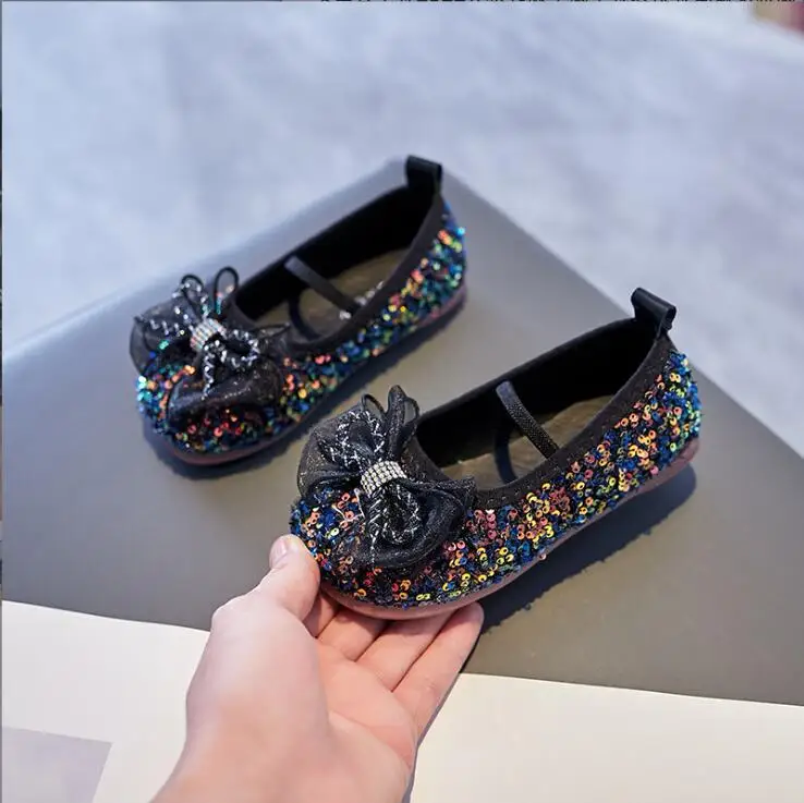 Top Trends: Girls&#039; Princess Shoes 2024 New Spring Autumn Flat Sole Single Shoes Performance Bow Knot Soft Sole Bean Leather Shoe Size 21-36 Shoppable Styles