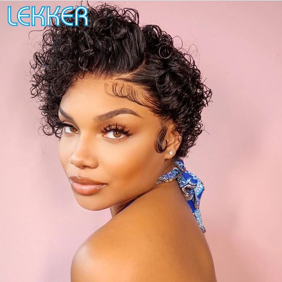 Top Trends: Lekker Wear To Go Short Pixie Afro Kinky Curly Bob Side Part Human Hair Wigs For Women Brazilian Remy Hair Glueless Colored Wigs Shoppable Styles