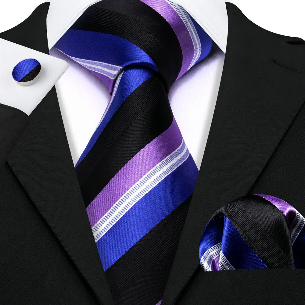 Top Trends: Blue Purple Black White Ties For Men Classic Stripe Silk Necktie Pocket Square Cufflinks Set Business Party Gift Barry.Wang 6646 Shoppable Styles