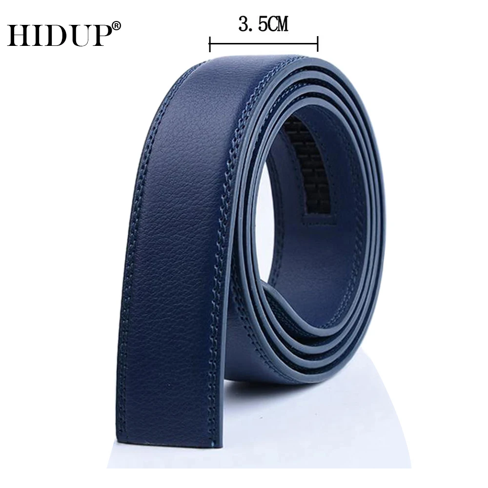 Top Trends: HIDUP Good Quality Real Genuine Leather Automatic Model Belt For Men Blue Colour Strap Only Without Buckle 3.5cm Width LUWJ17 Shoppable Styles