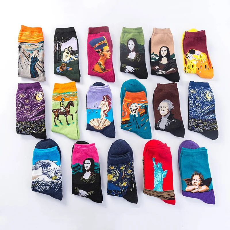 Top Trends: Vintage Funny Socks Women Mona Lisa Ladies Creative Socks Happy Starry Sky Japanese Harajuku Hosiery Van Gogh 2024 New Fashion Shoppable Styles